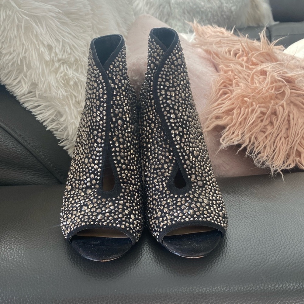 INC International Concepts Black Studded Peep Toe Heels